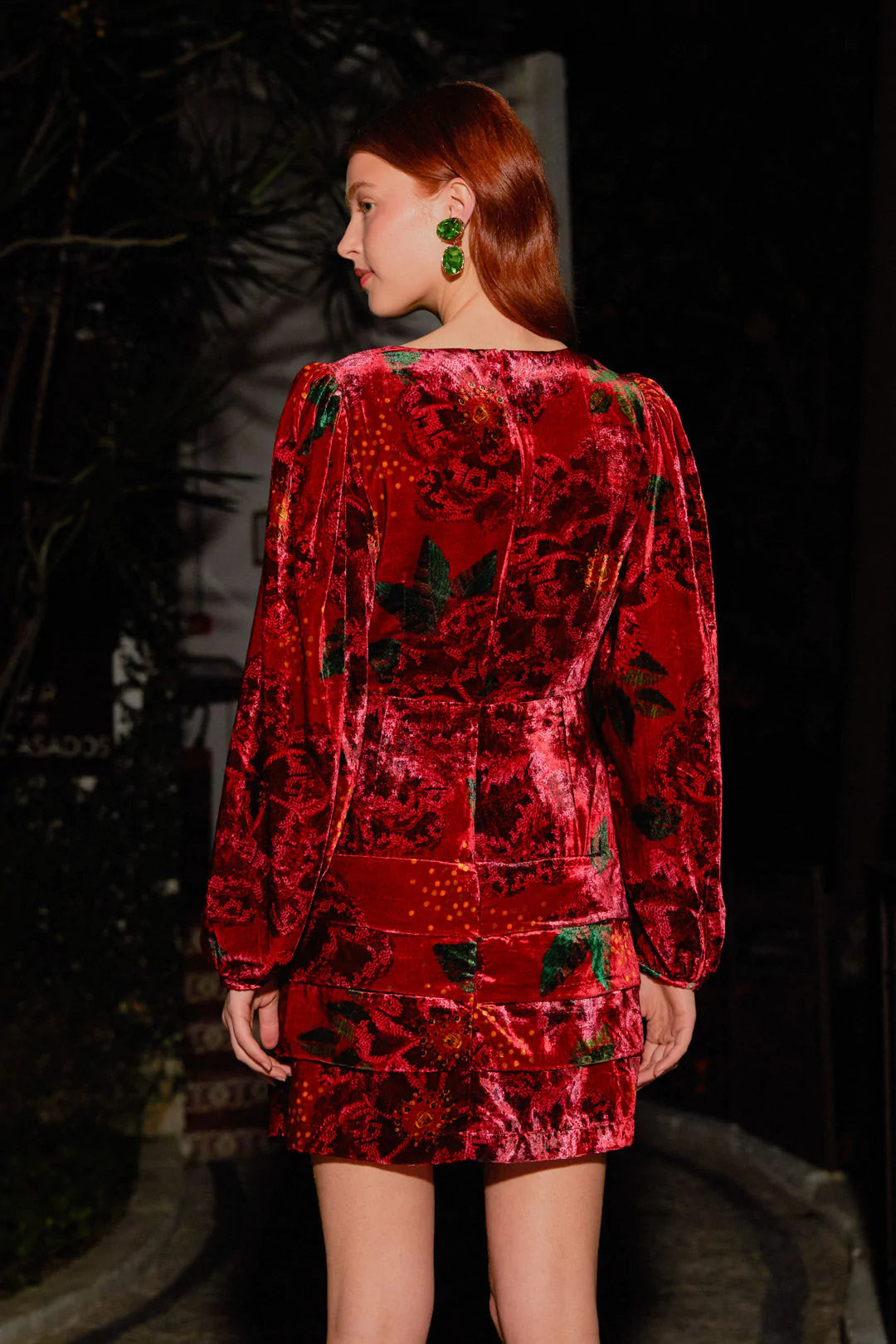 Mini Dress Red Shiny Flowers