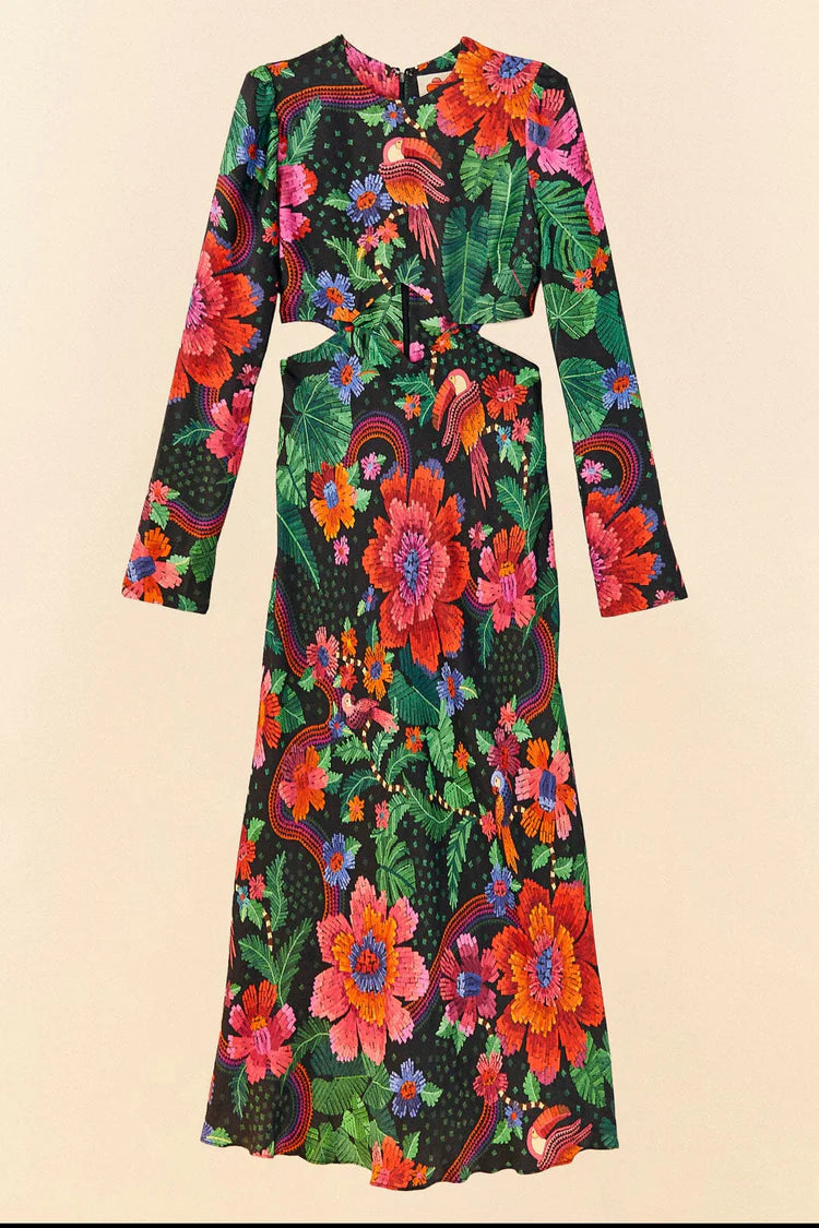 Black Blooming Garden Lenzing™ Ecovero™ Viscose Midi Dress