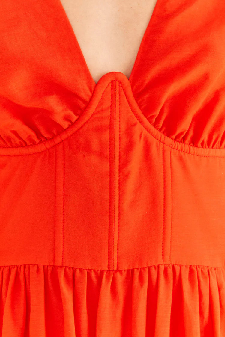 Red Short Sleeves Midi Dress