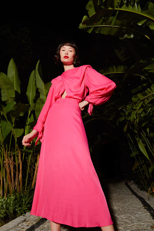 Pink Shoulder Pads Maxi Dress